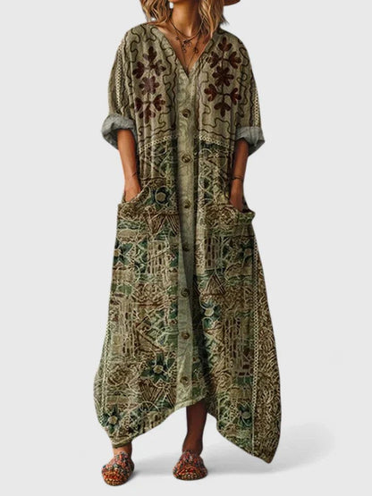 Ariane | Boho Paisley Maxi Dress with Pockets
