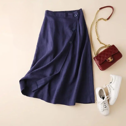 Elena | Linen Button Midi Skirt