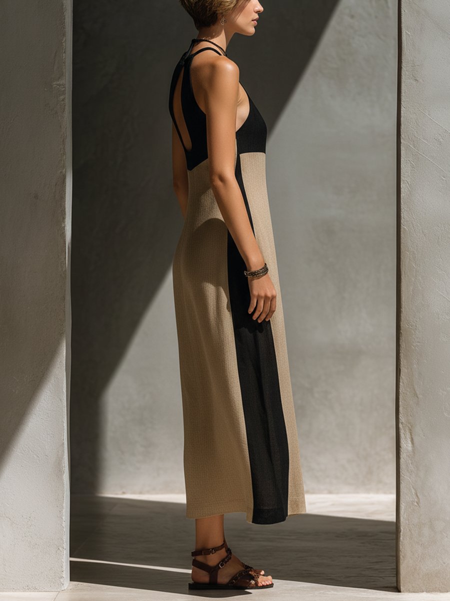 Laetitia | Color-Block Halter Midi Dress