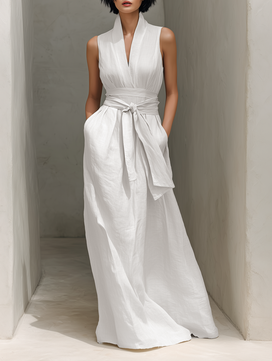 Genevieve | Belted Sleeveless Maxi Dress