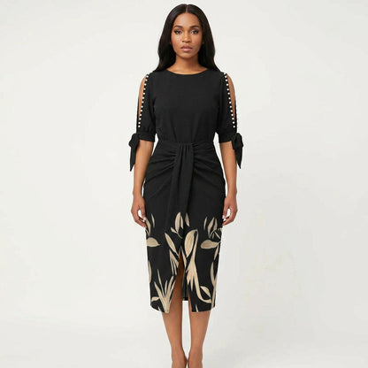 Celestine | V-Neck Lace Sleeve Midi Dress