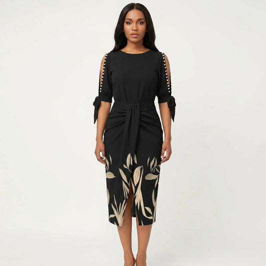 Celestine | V-Neck Lace Sleeve Midi Dress
