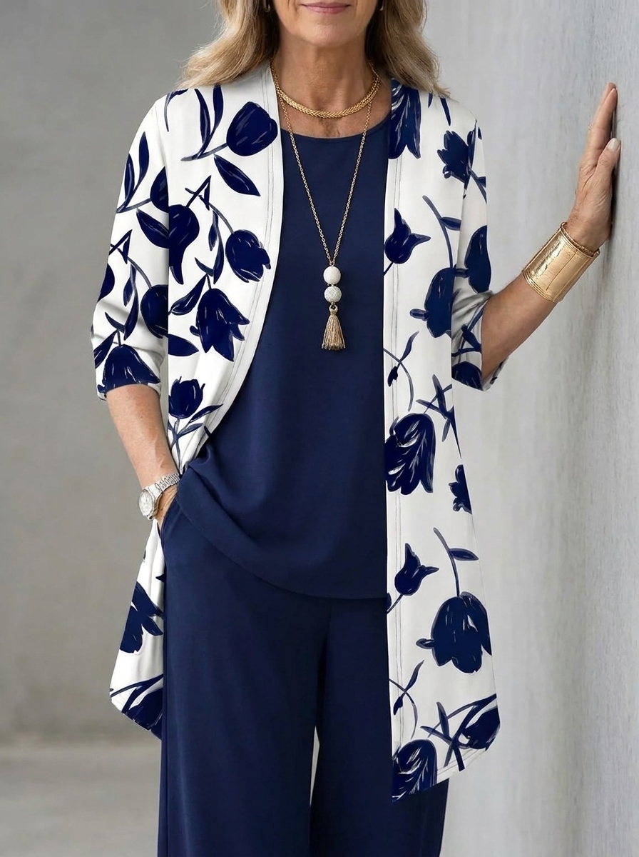 Elke | Three-Piece Top Pants and Cardigan Set