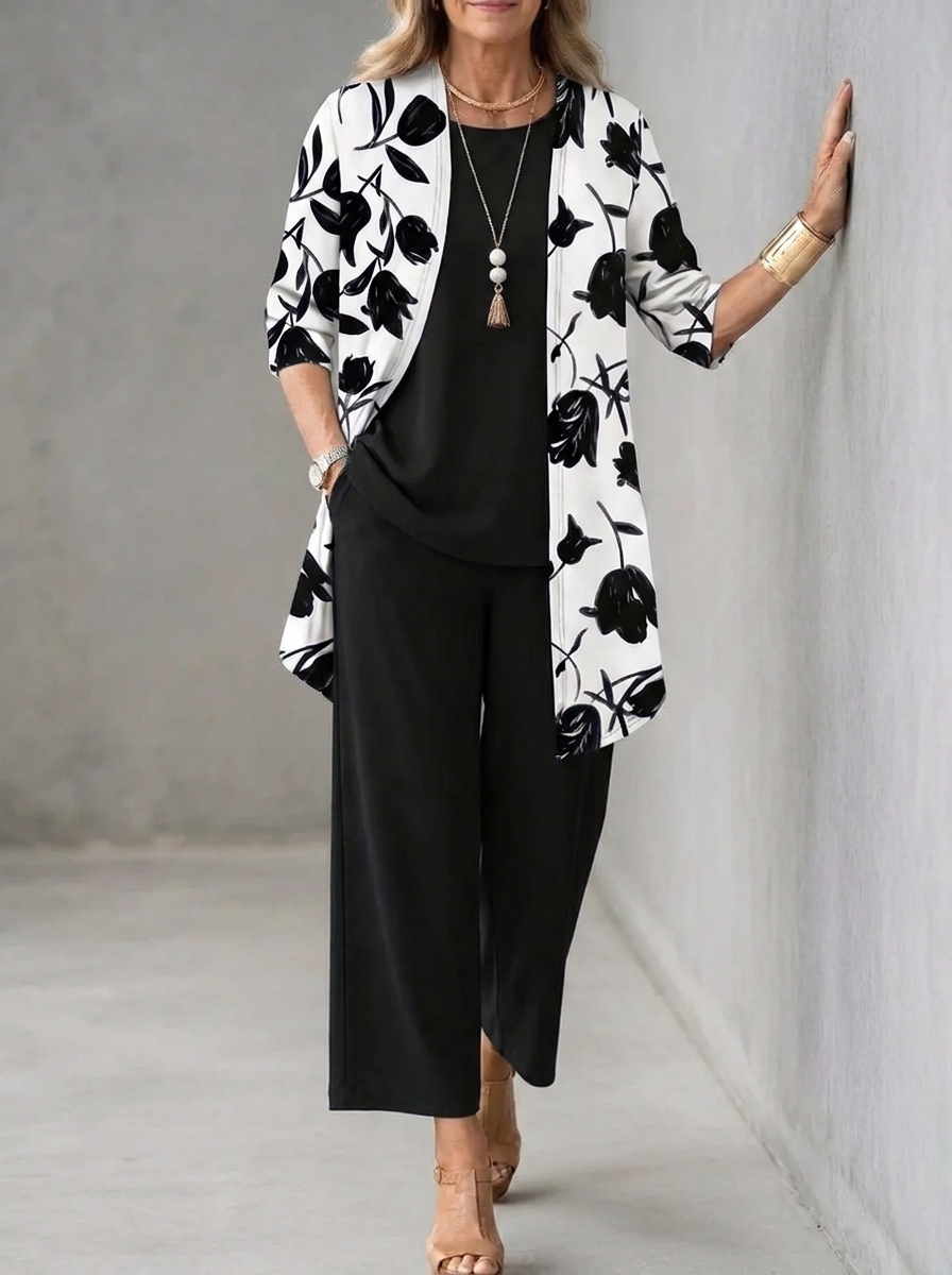 Elke | Three-Piece Top Pants and Cardigan Set