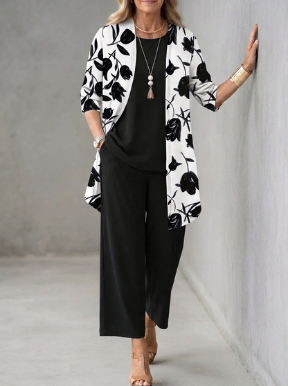 Elke | Three-Piece Top Pants and Cardigan Set