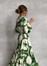 Linden | Long Sleeve Tiered Watercolour Maxi Dress