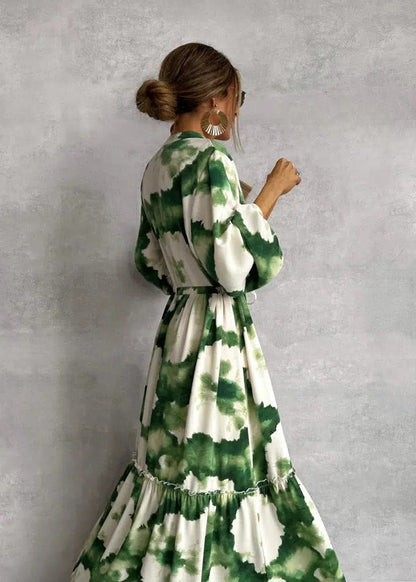 Linden | Long Sleeve Tiered Watercolour Maxi Dress