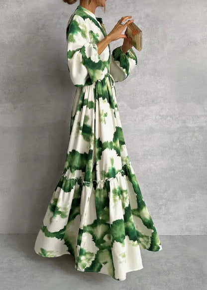 Linden | Long Sleeve Tiered Watercolour Maxi Dress