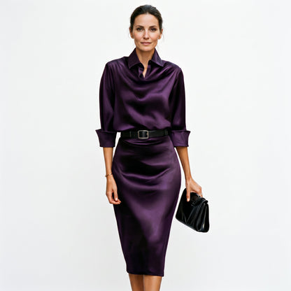 Women's Oona draped-collar wedding guest midi dress in Purple