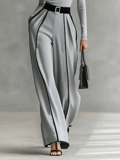 Women's Pernille turtleneck top and belted wide-leg pants set in Gray