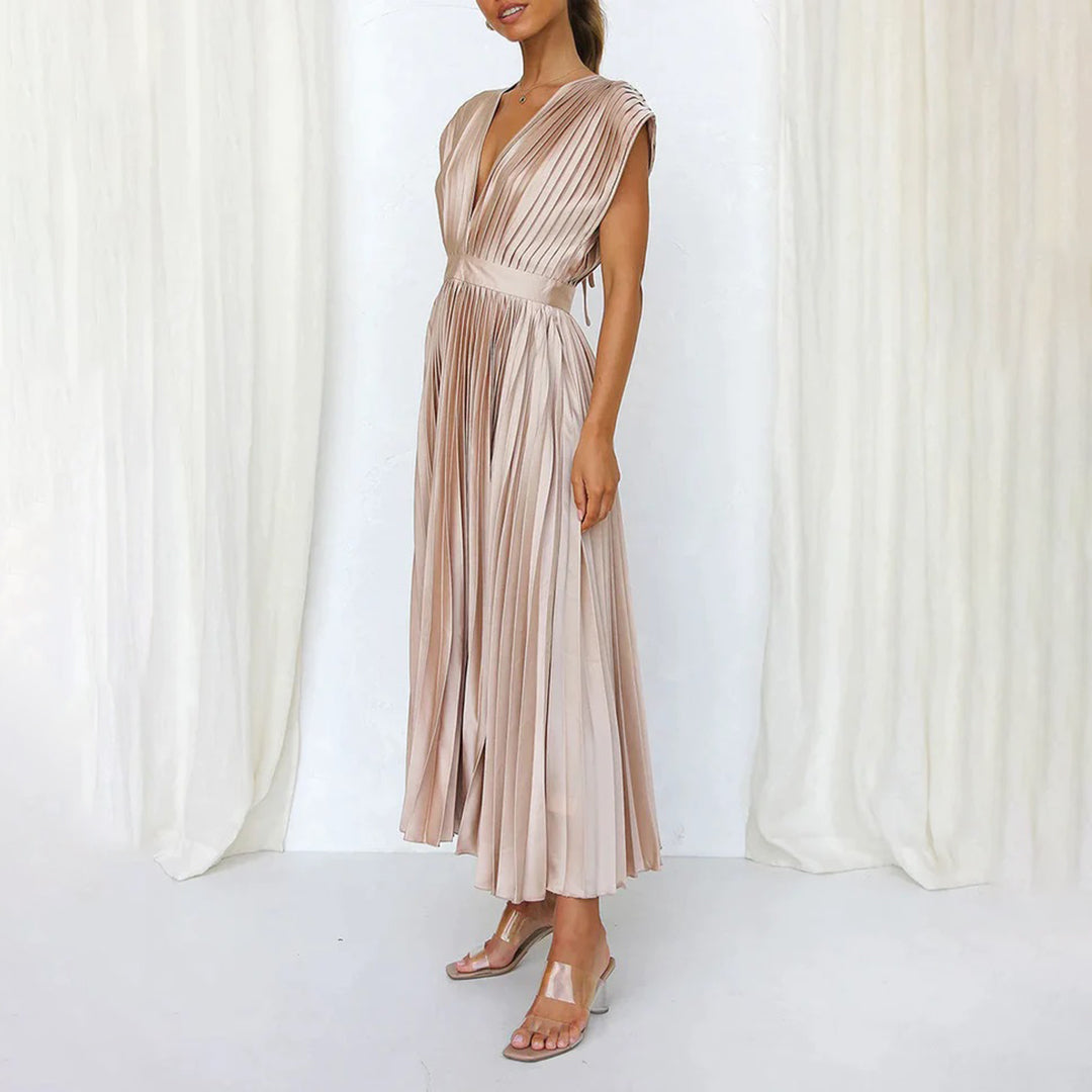 Women's Philippa pleated V-neck wedding guest midi dress - view 14