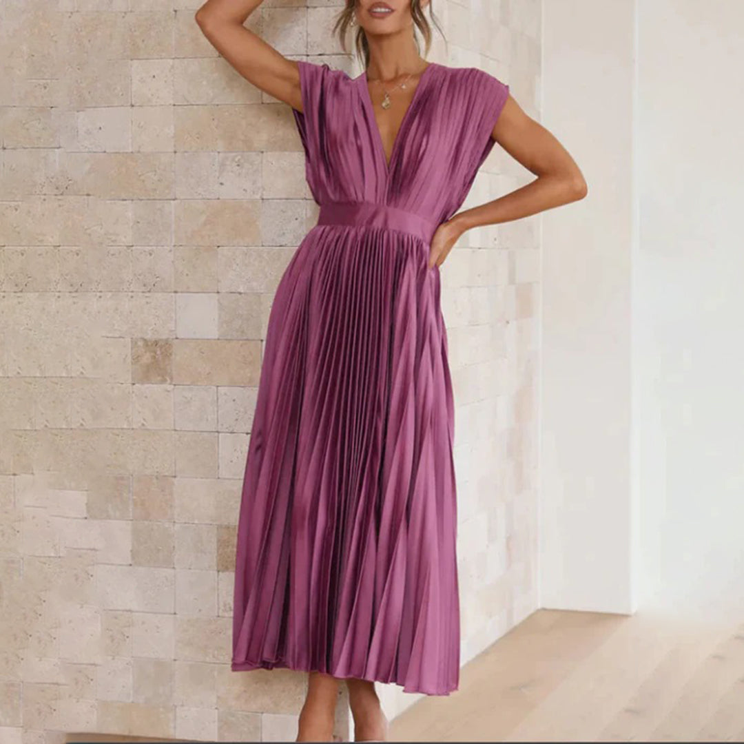 Women's Philippa pleated V-neck wedding guest midi dress - view 15