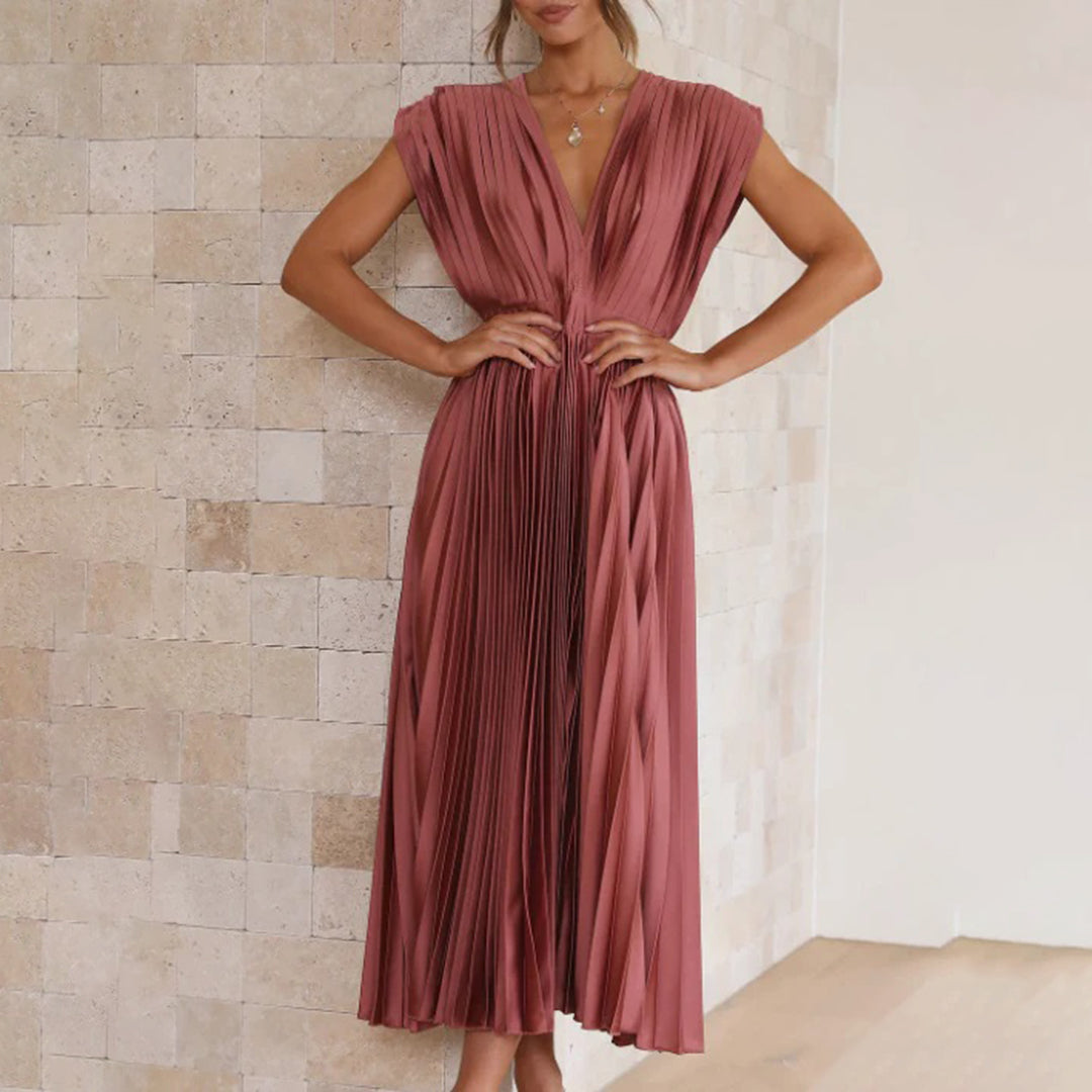 Women's Philippa pleated V-neck wedding guest midi dress - view 9