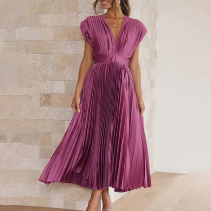 Women's Philippa pleated V-neck wedding guest midi dress in Plum