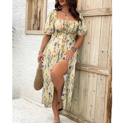 Aravelle | Plus Size Puff Sleeve Maxi Dress
