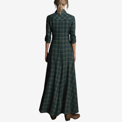 Plaid maxi shirt dress, back view
