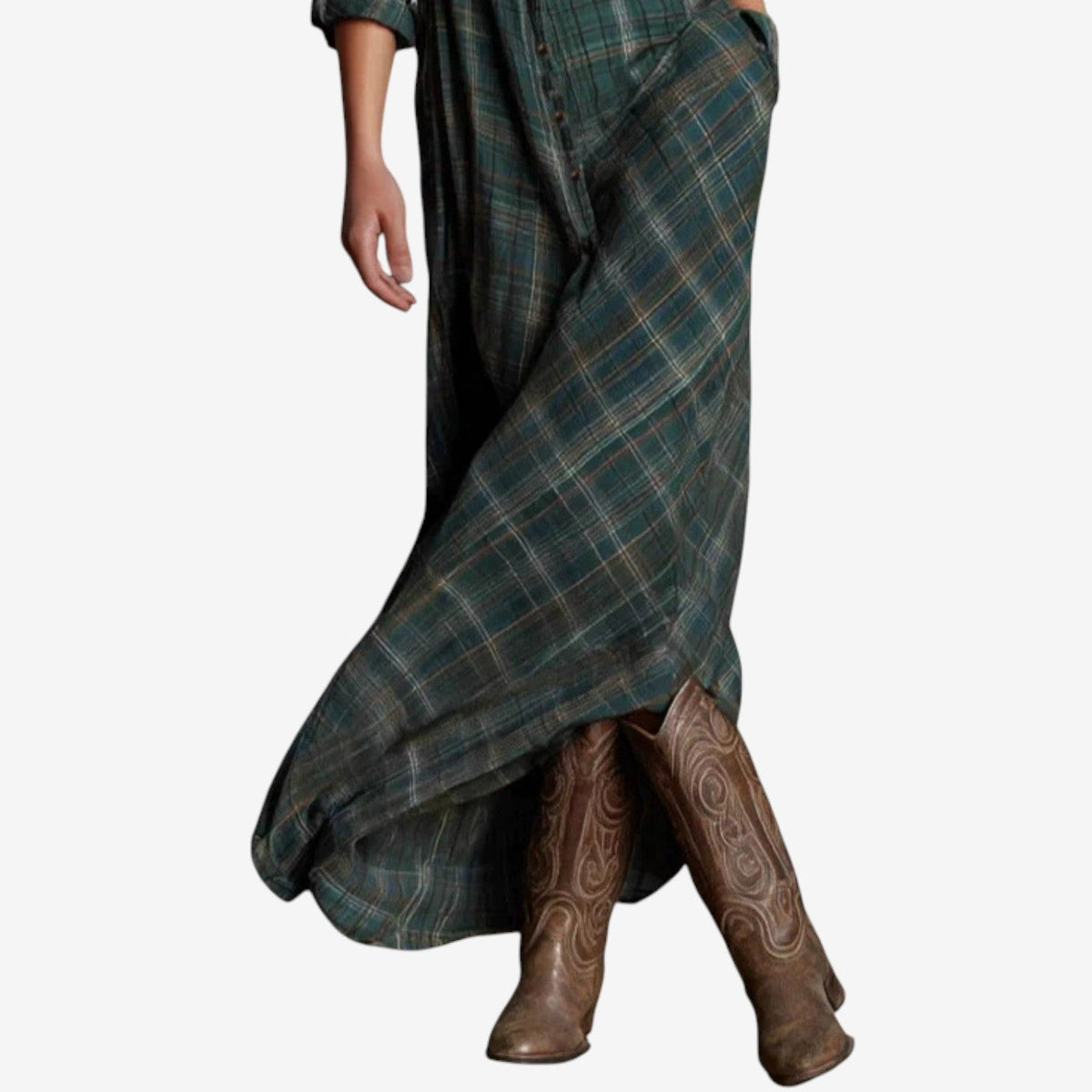 Plaid maxi shirt dress, detail view