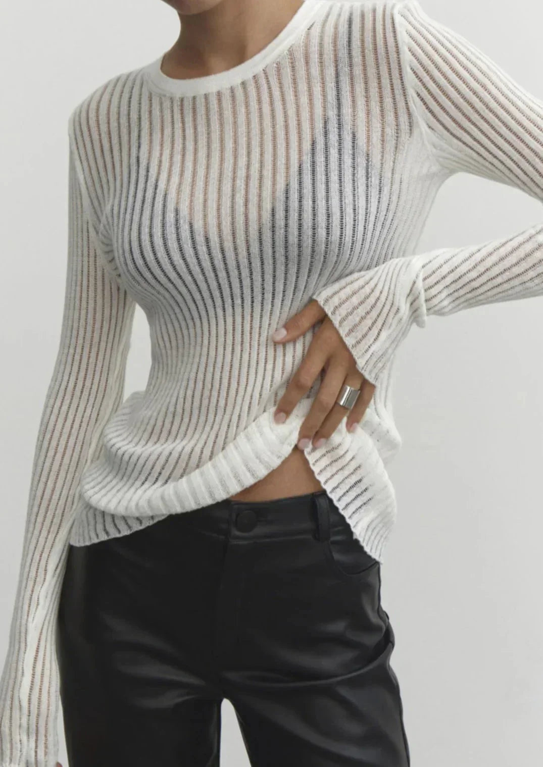 Elianne | Sheer Ribbed Long Sleeve Top