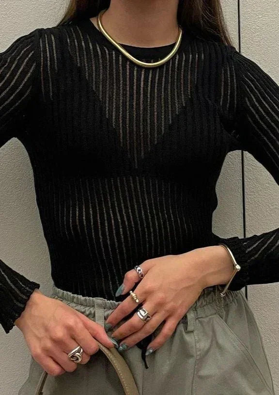 Elianne | Sheer Ribbed Long Sleeve Top