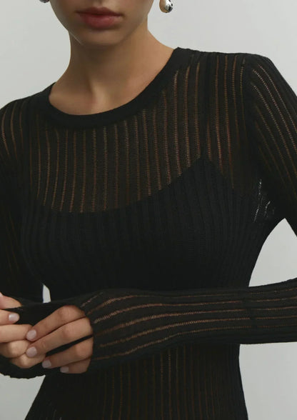 Elianne | Sheer Ribbed Long Sleeve Top