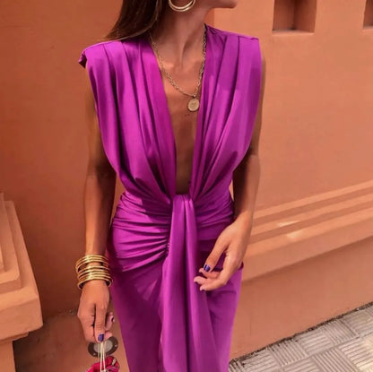 Camille | Pleated V-Neck Wedding Guest Midi Dress