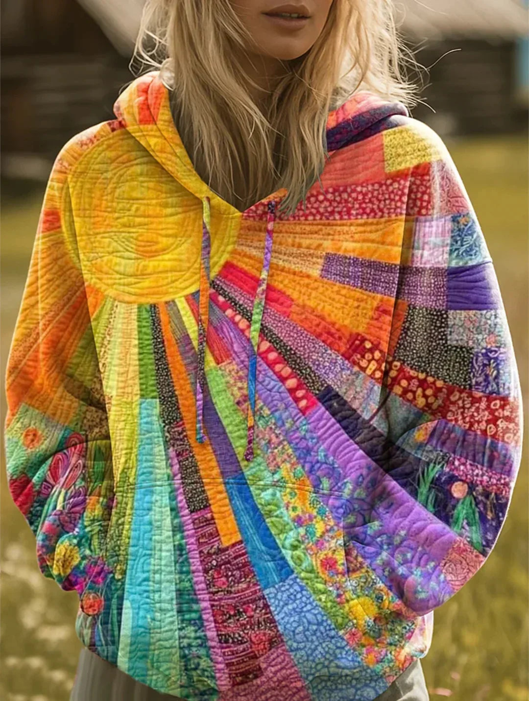 Wren | Patchwork Print Hooded Top