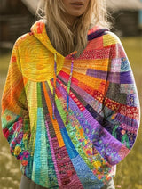 Wren | Patchwork Print Hooded Top