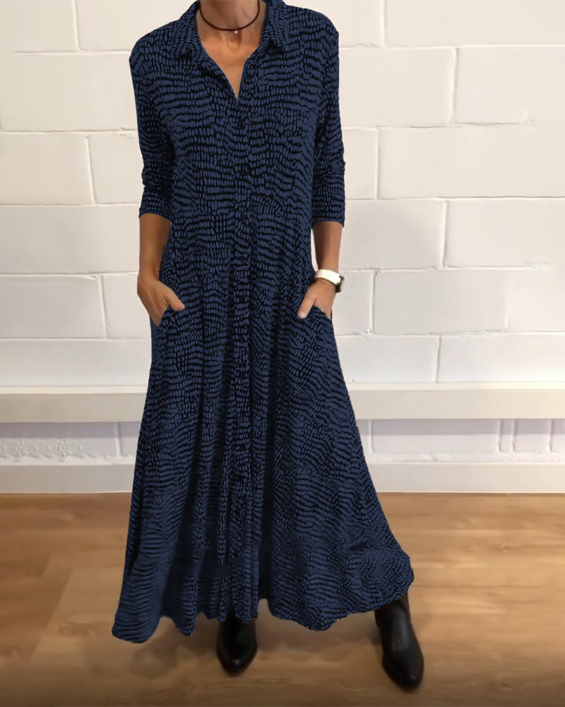 Long sleeve print maxi dress, back view