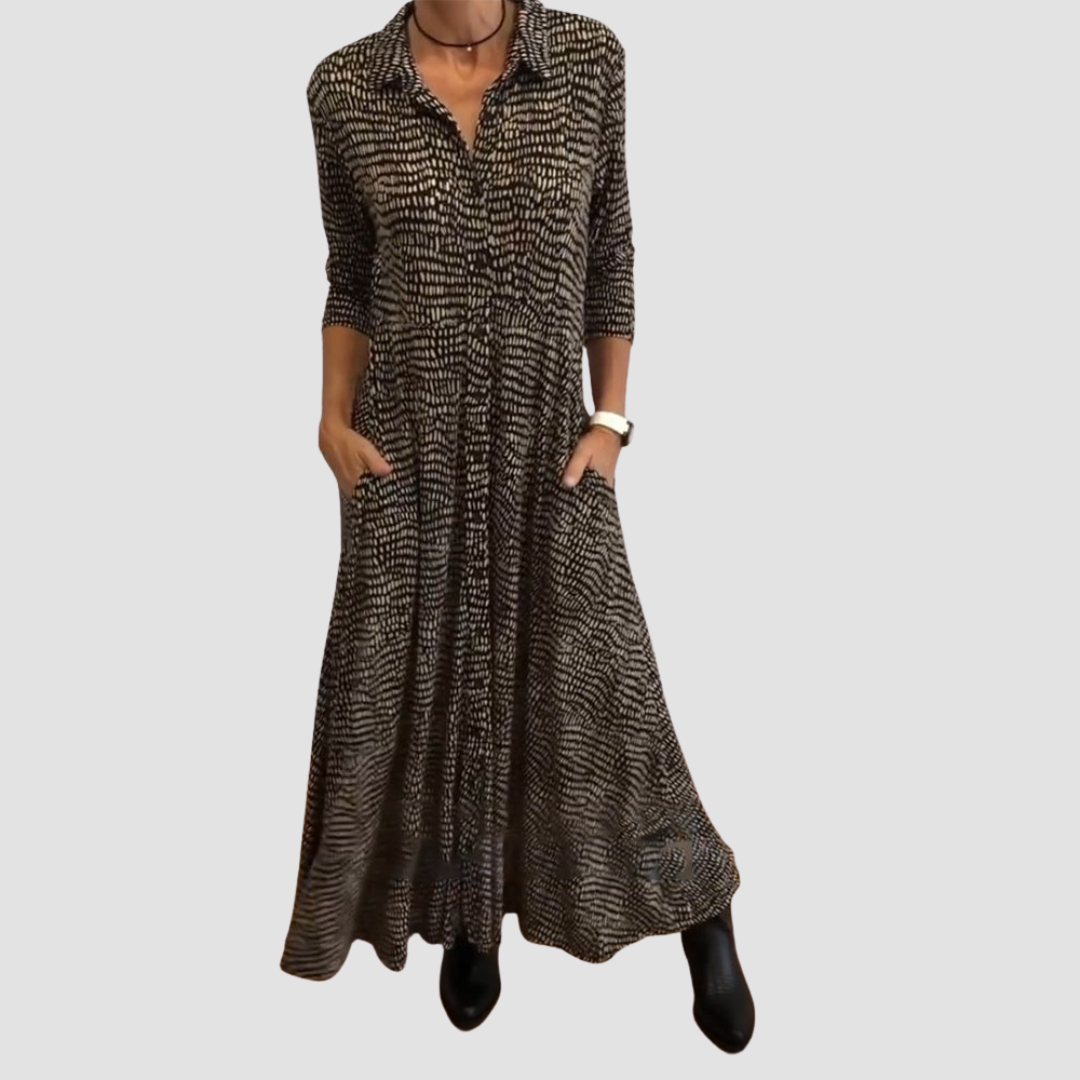 Long sleeve print maxi dress, detail view