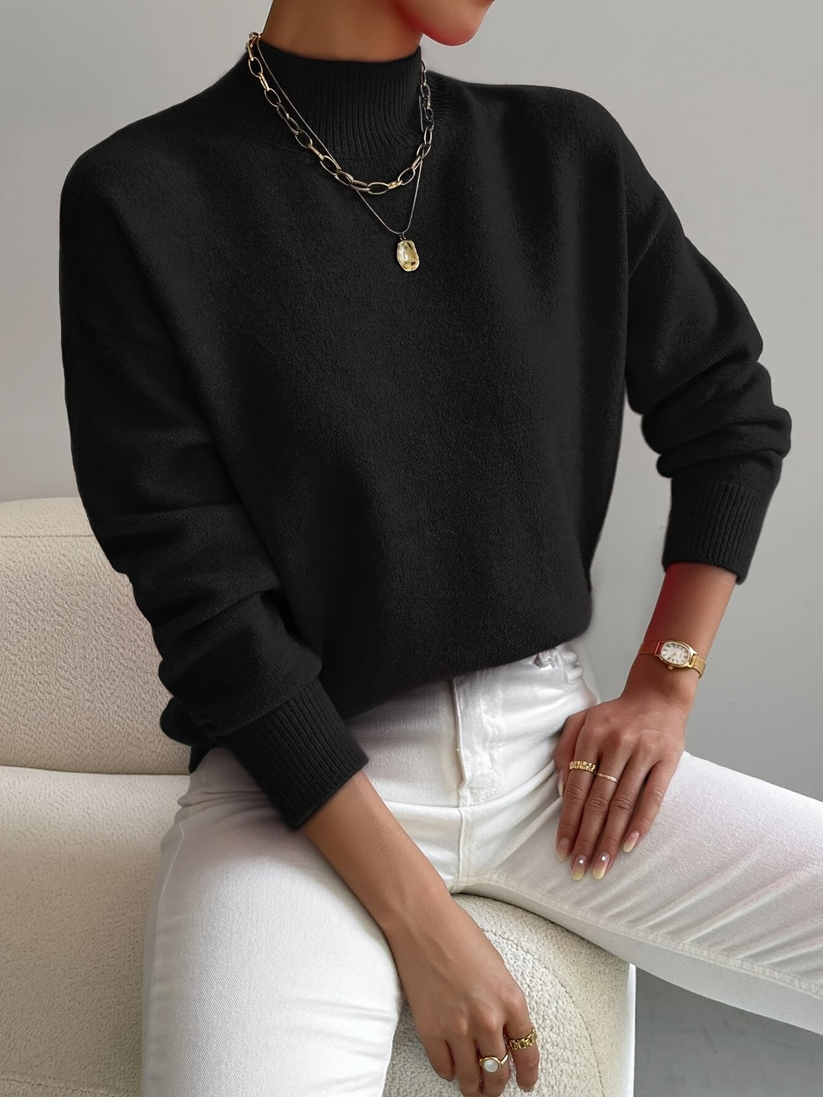 Women's Rhona mock-neck relaxed sweater in Black