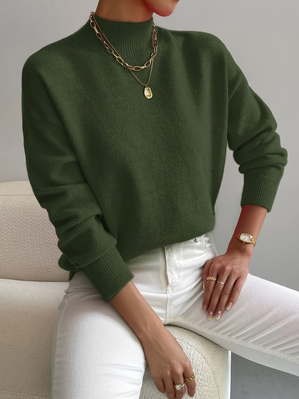 Women's Rhona mock-neck relaxed sweater in Green