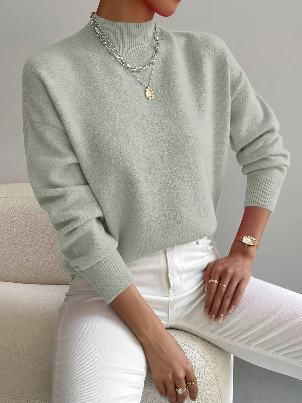 Women's Rhona mock-neck relaxed sweater in Light Green