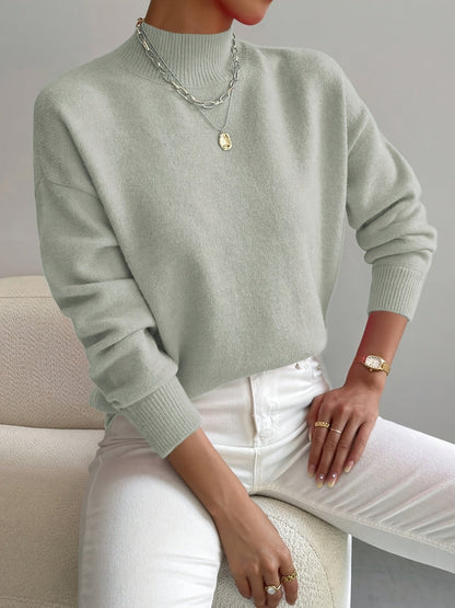 Women's Rhona mock-neck relaxed sweater in Light Green