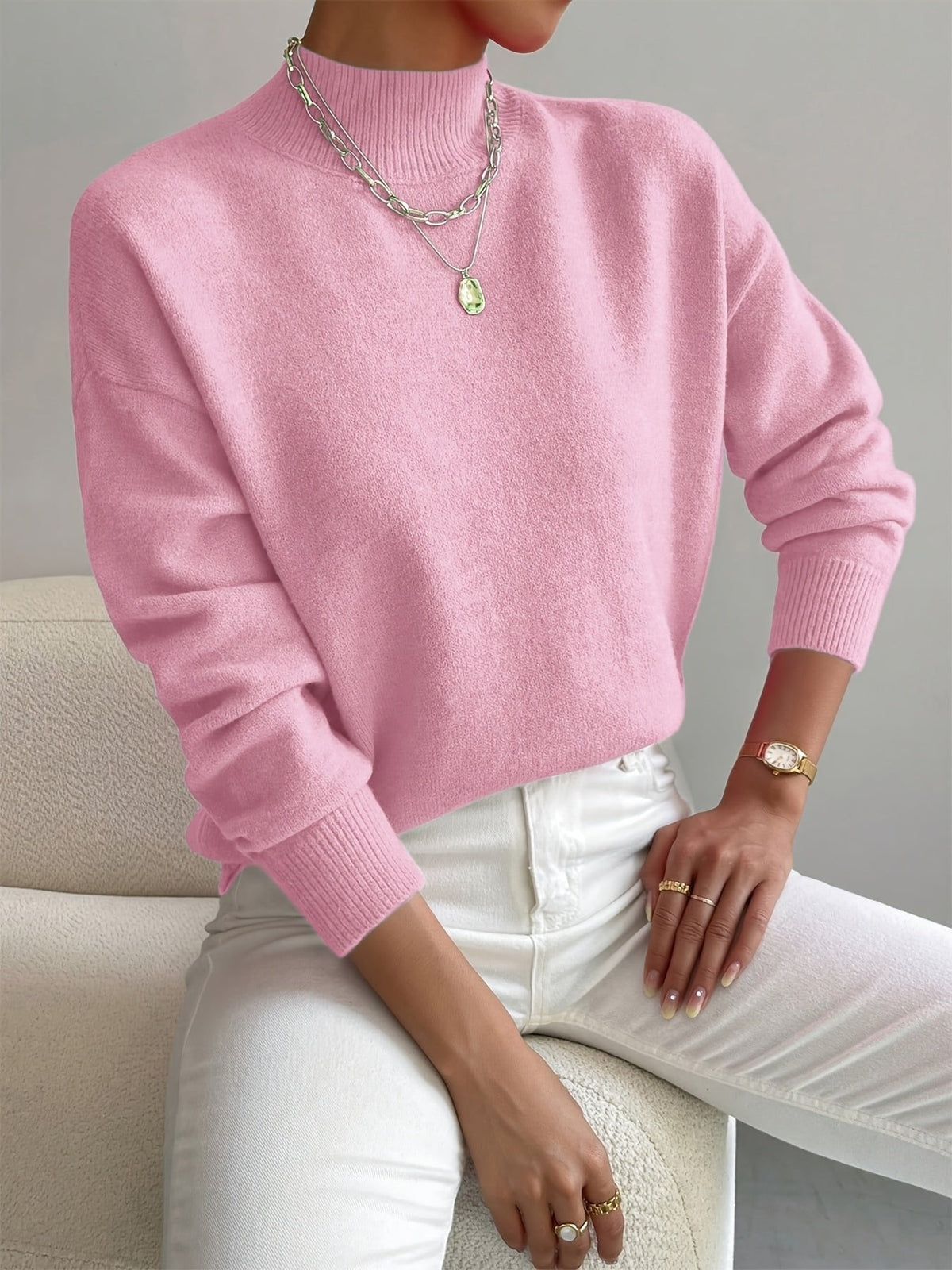 Women's Rhona mock-neck relaxed sweater in Light Pink