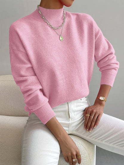 Women's Rhona mock-neck relaxed sweater in Light Pink