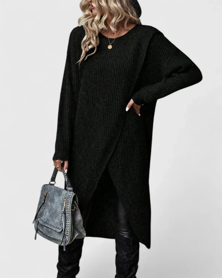 Women's Rigmor asymmetric wrap-hem long sleeve sweater dress - view 3