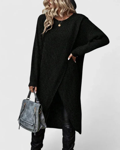 Women's Rigmor asymmetric wrap-hem long sleeve sweater dress - view 3