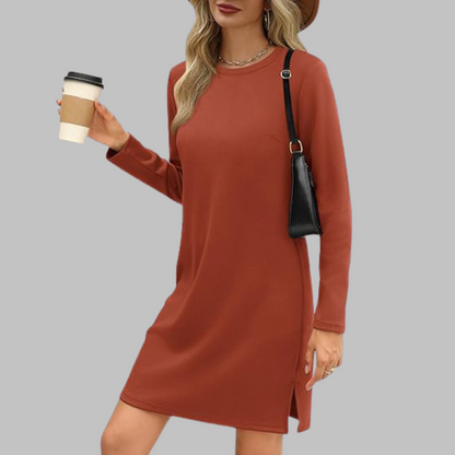 Rowanne | Round Neck Long Sleeve Midi Dress