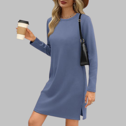 Rowanne | Round Neck Long Sleeve Midi Dress