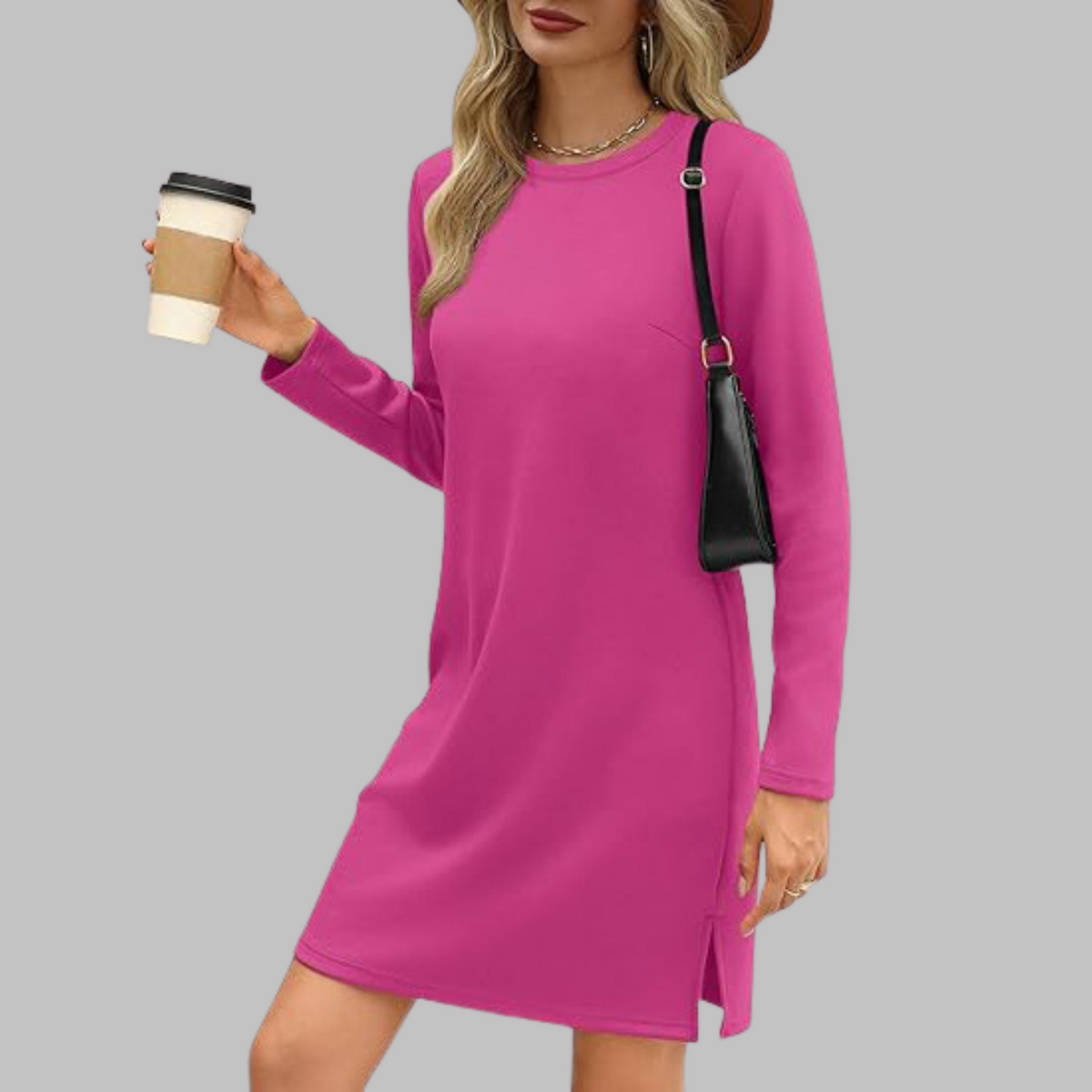 Rowanne | Round Neck Long Sleeve Midi Dress