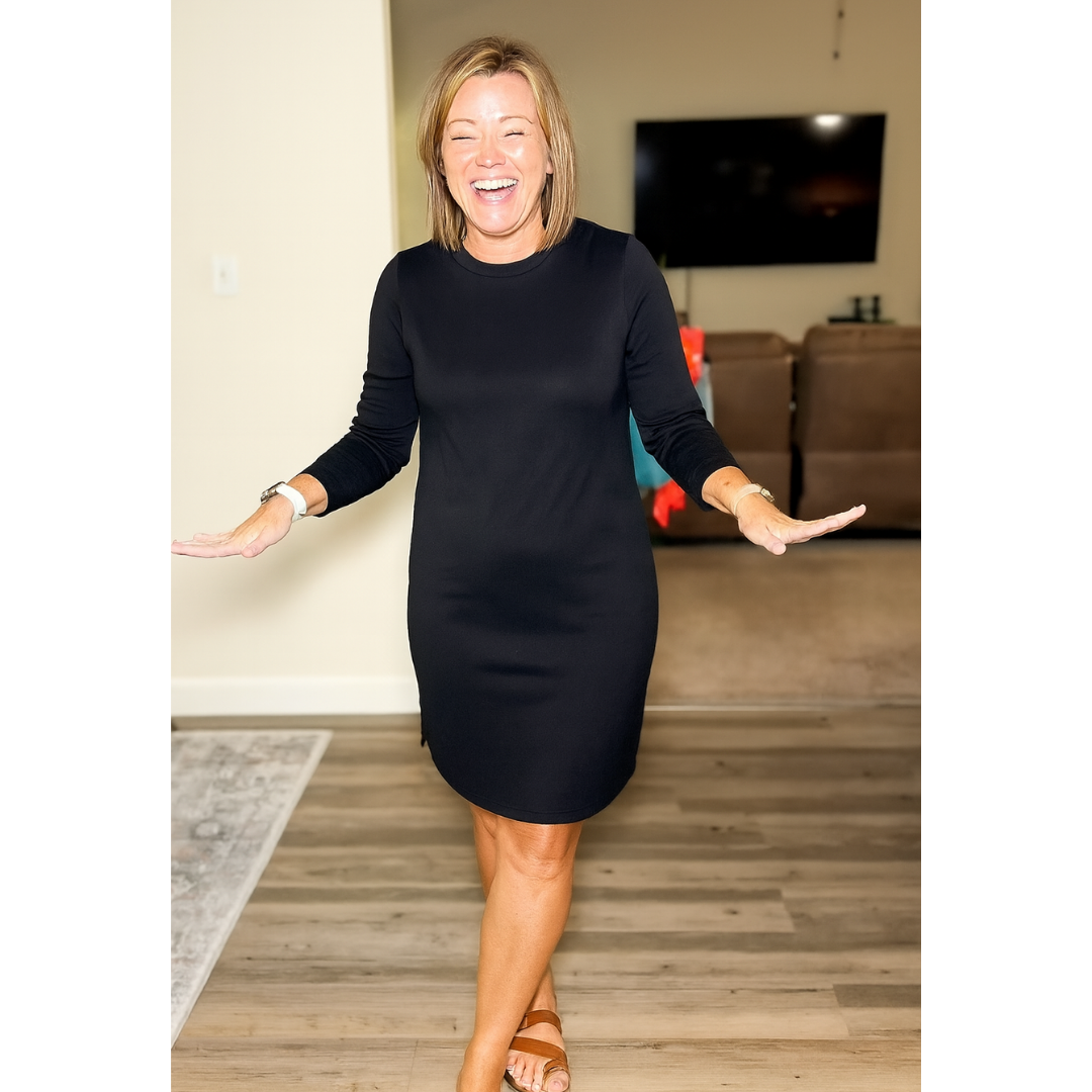 Rowanne | Round Neck Long Sleeve Midi Dress