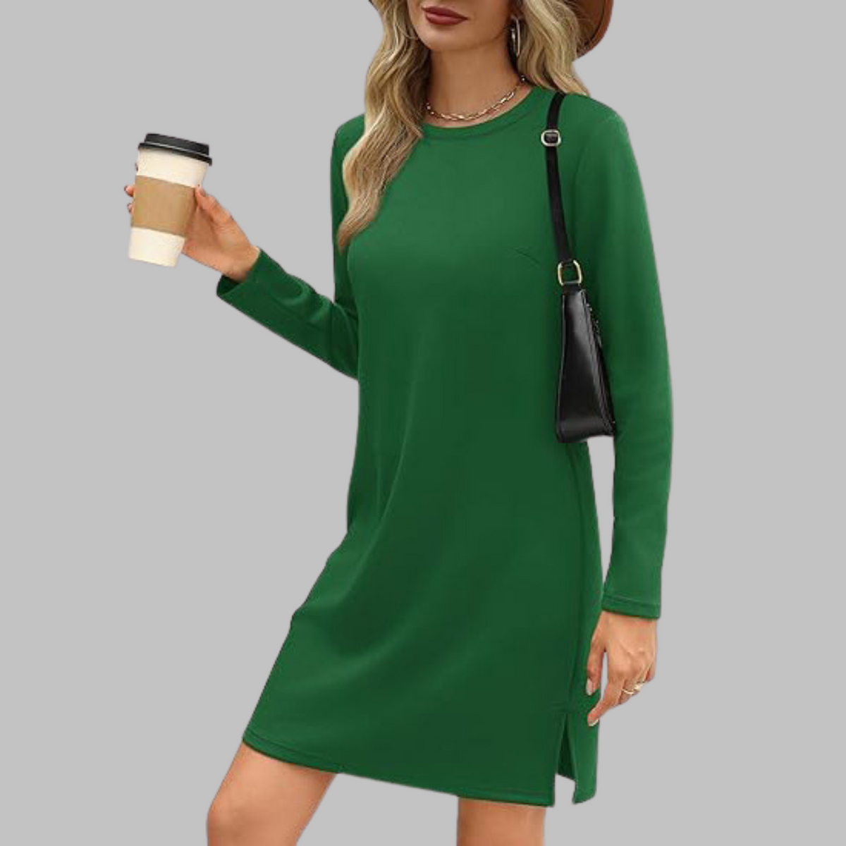 Rowanne | Round Neck Long Sleeve Midi Dress