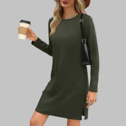 Rowanne | Round Neck Long Sleeve Midi Dress