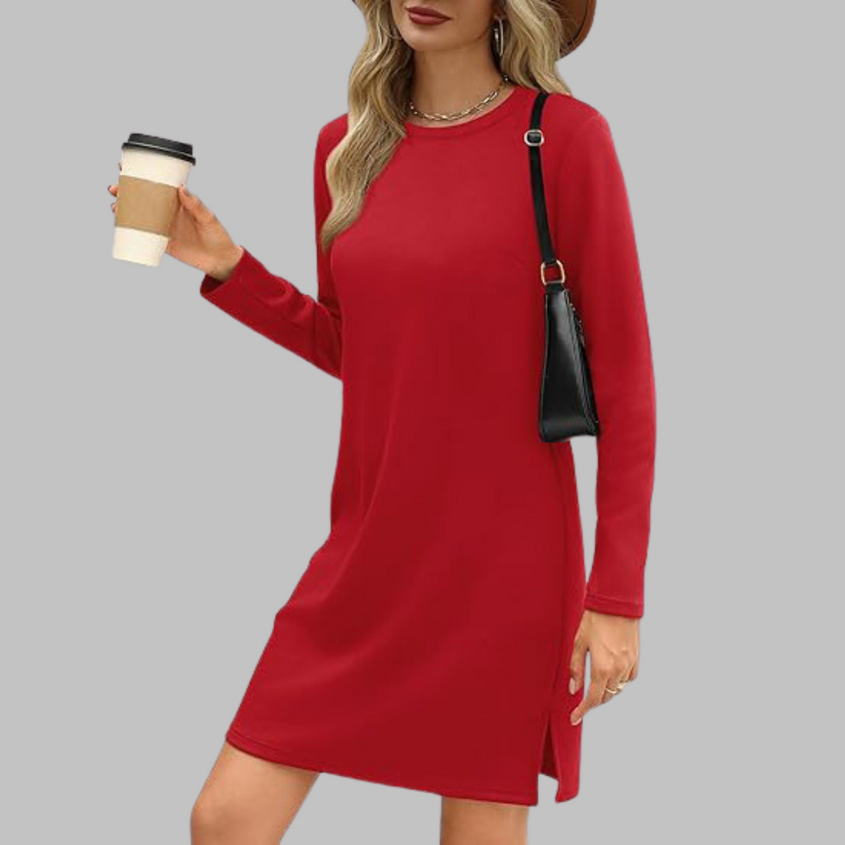 Rowanne | Round Neck Long Sleeve Midi Dress