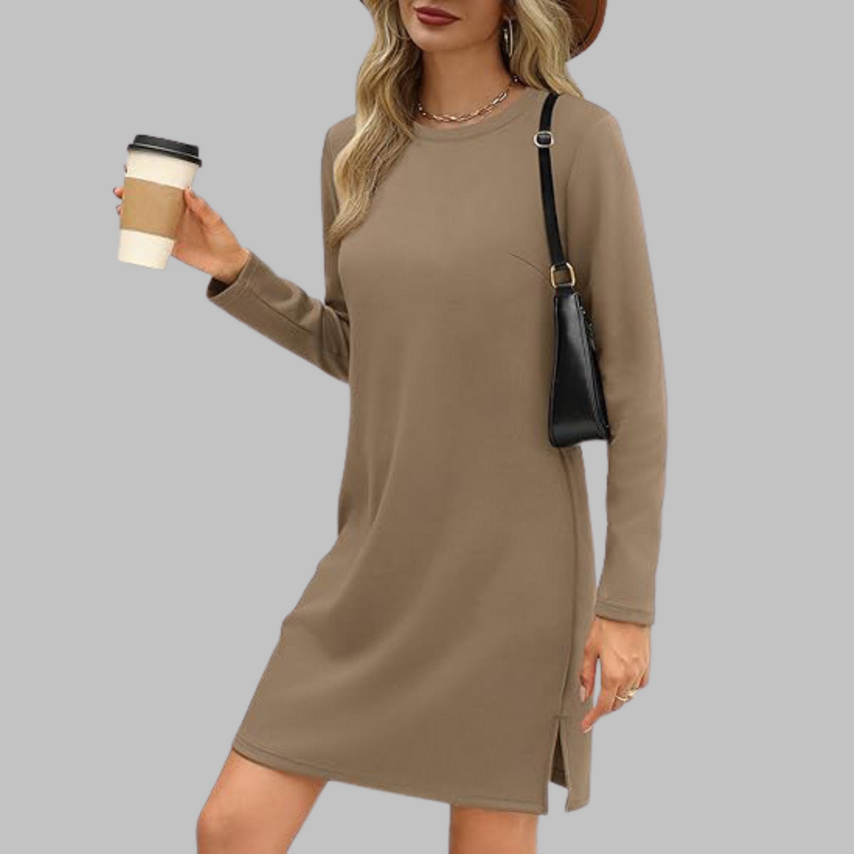 Rowanne | Round Neck Long Sleeve Midi Dress