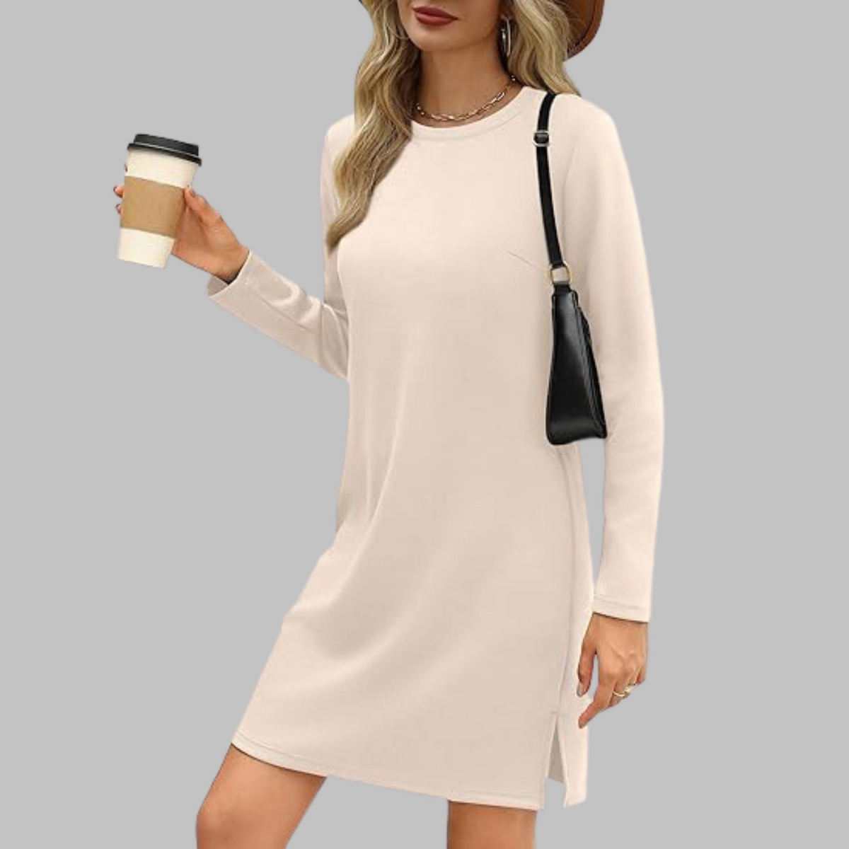 Rowanne | Round Neck Long Sleeve Midi Dress
