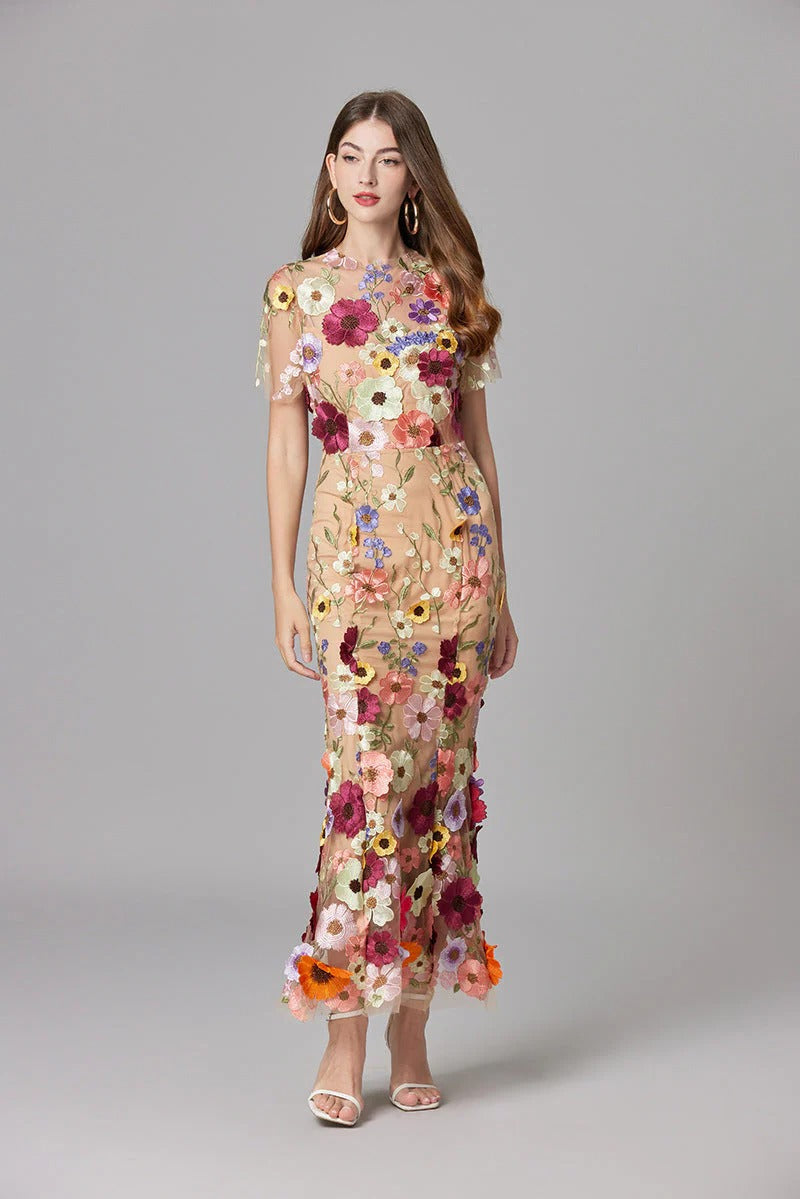 Fioren | Floral Appliqué Sleeveless Maxi Dress