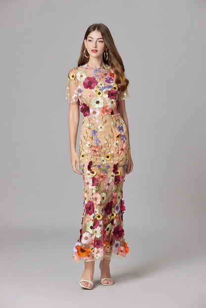 Fioren | Floral Appliqué Sleeveless Maxi Dress