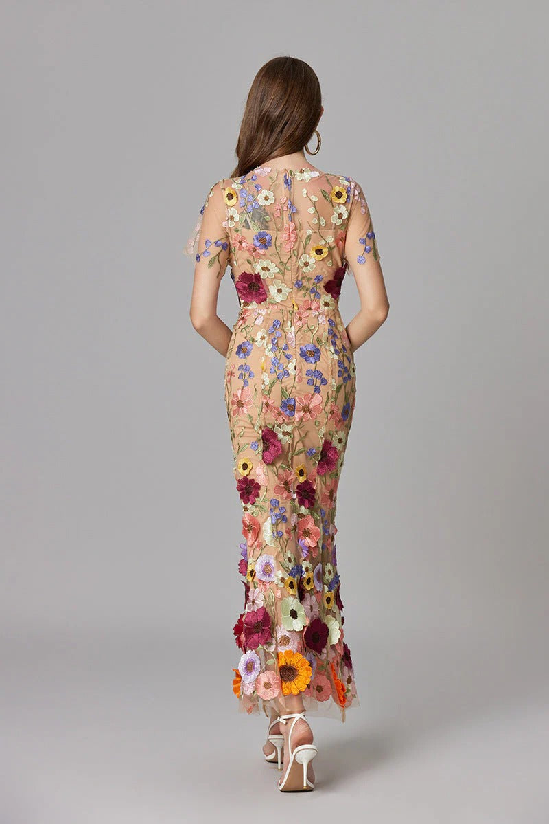 Fioren | Floral Appliqué Sleeveless Maxi Dress