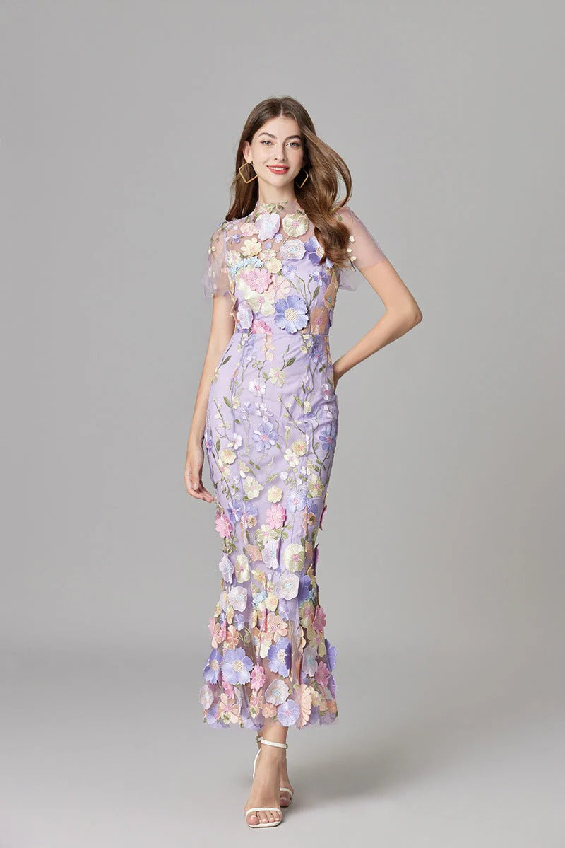 Fioren | Floral Appliqué Sleeveless Maxi Dress